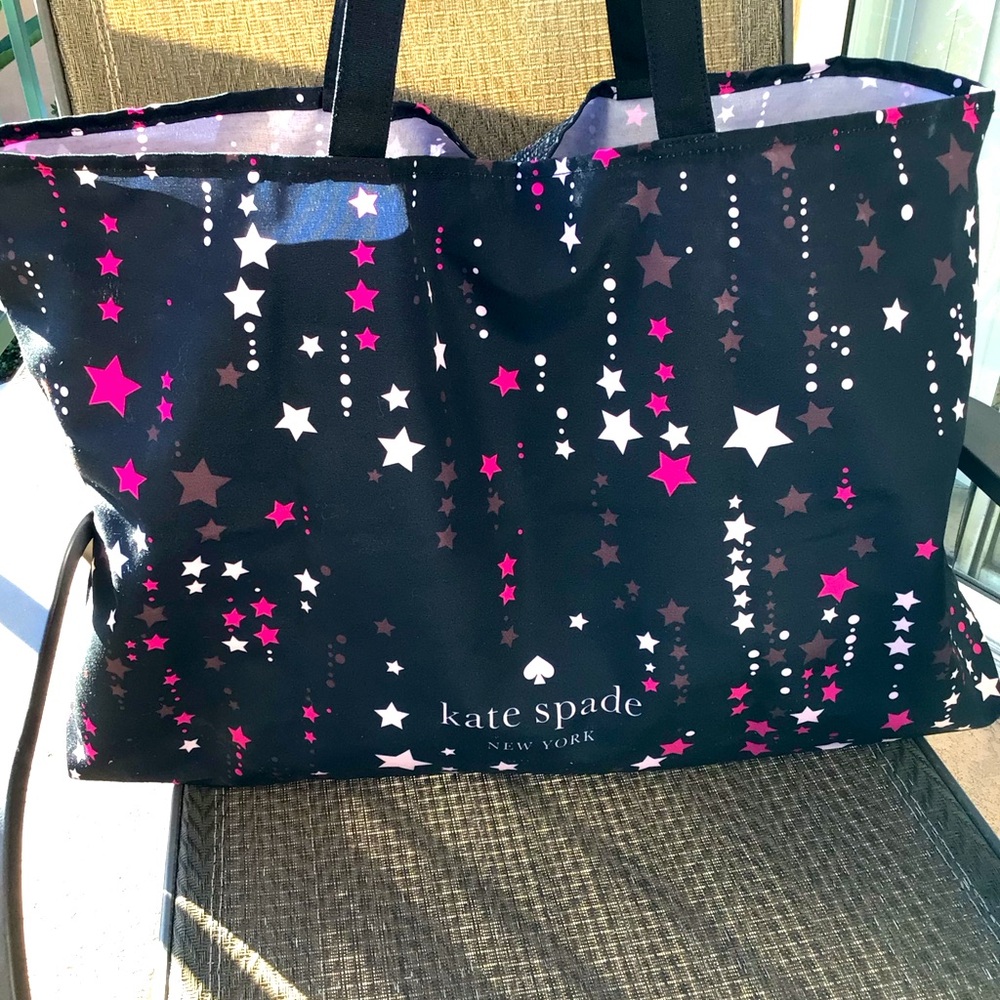 Kate Spade XL Black/Pink Multi Nylon Stars Shopper Tote Bag